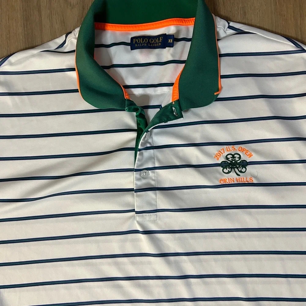 Ralph Lauren White and Green Men Polo Shirt with Stripes XXL size